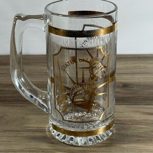 Vintage Culver Glass Statue Of Liberty Souvenir Mug Textured Glass Gold Trim